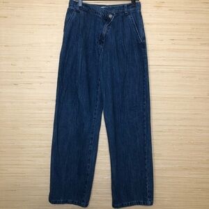 Bershka Blue Denim Wide Leg Loose Fit Baggy Cross Over High Rise Jeans 2